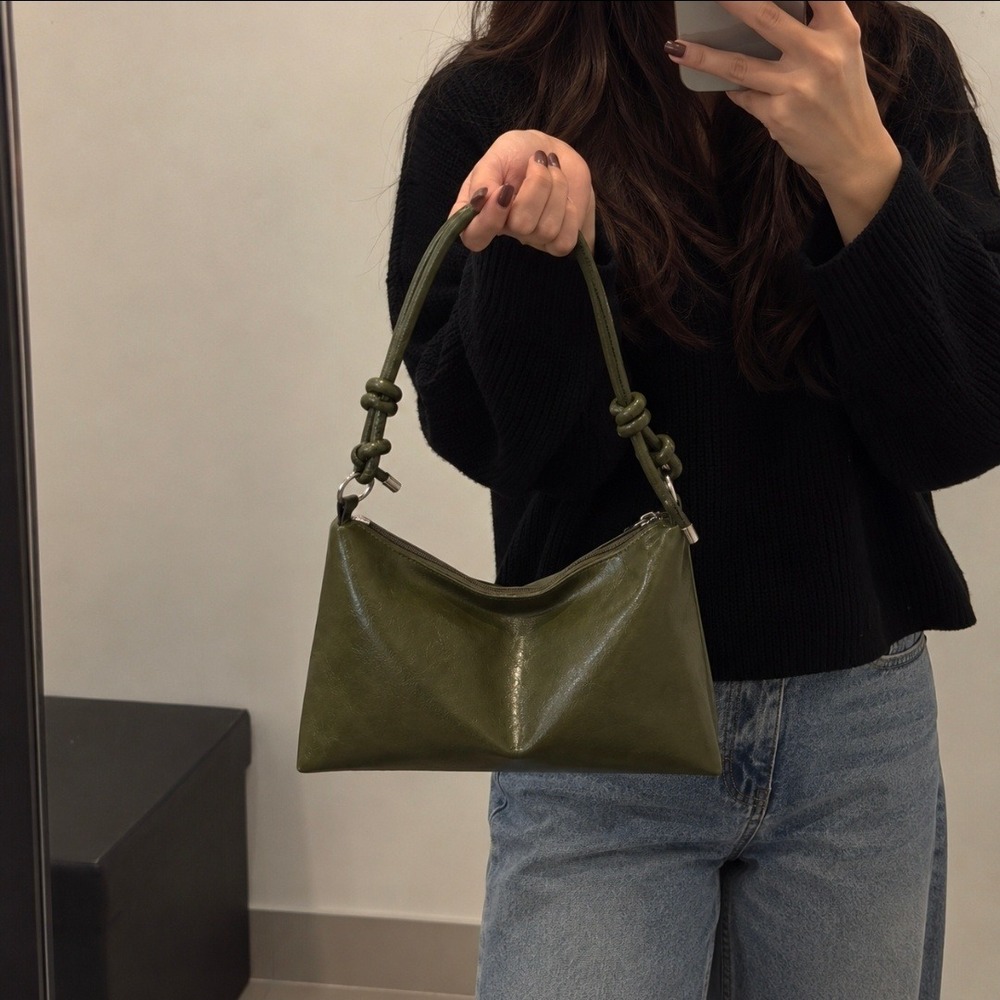 Chic Olive Green Shoulder Bag Women's Faux Leather Knot Accent Hobo Bag